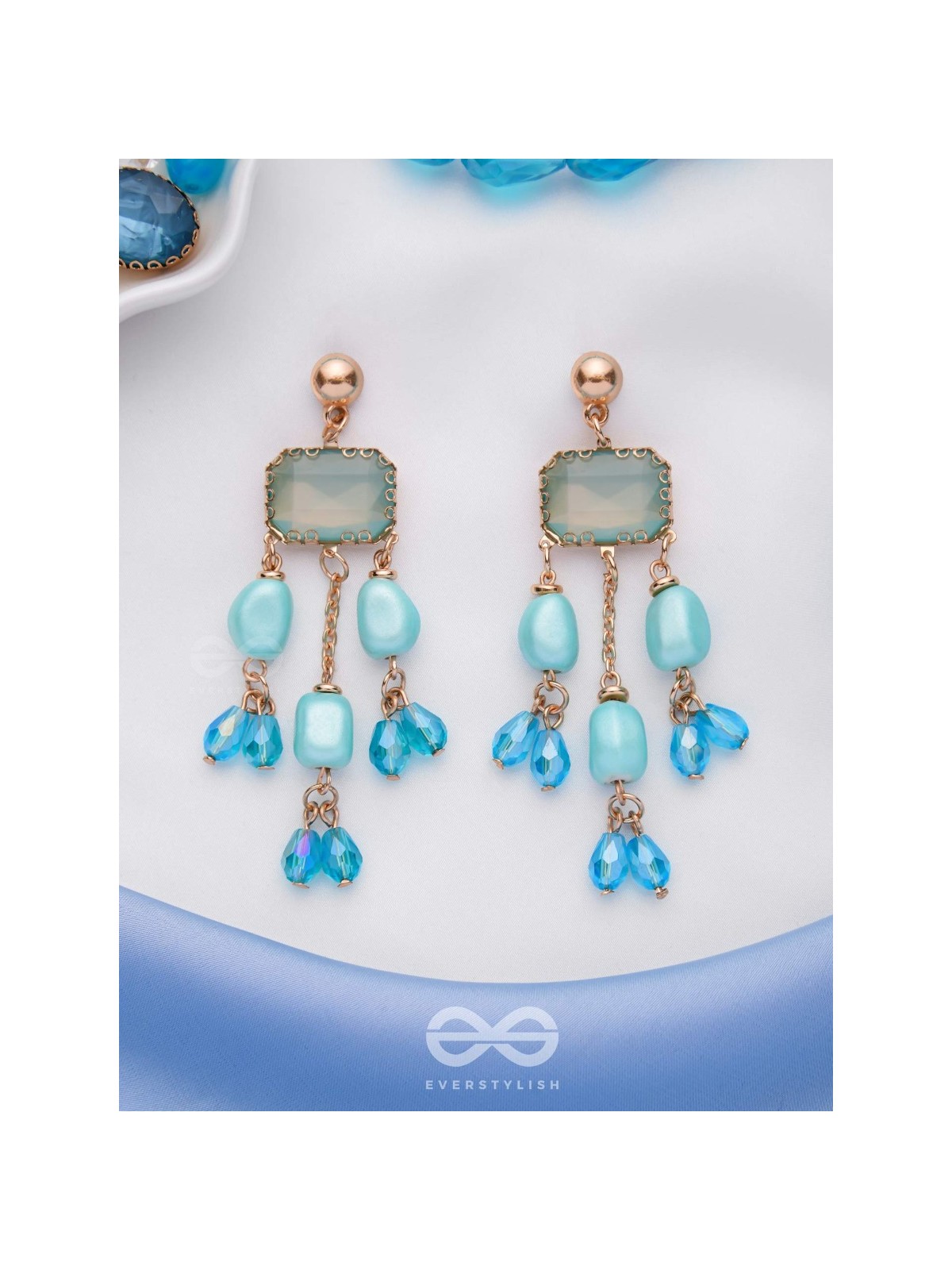 The Sapphire Sprinkle- Golden Embellished Earrings