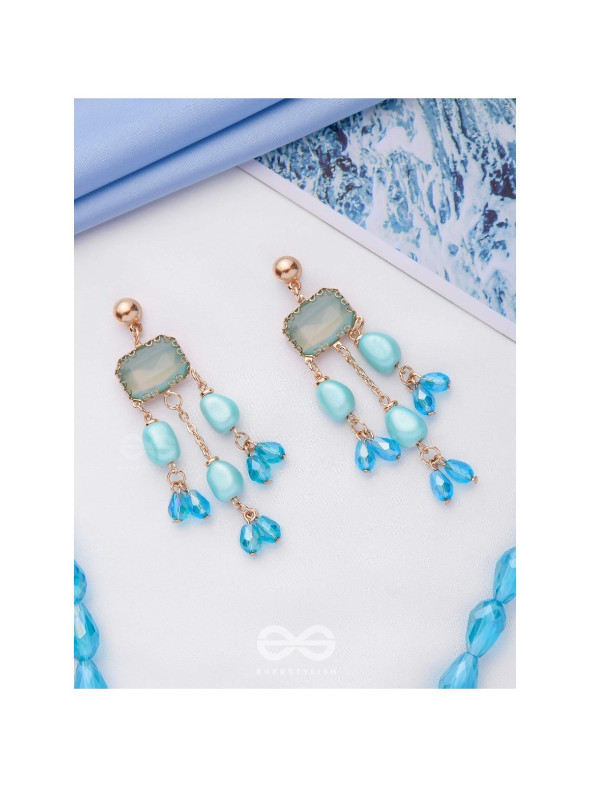 The Sapphire Sprinkle- Golden Embellished Earrings