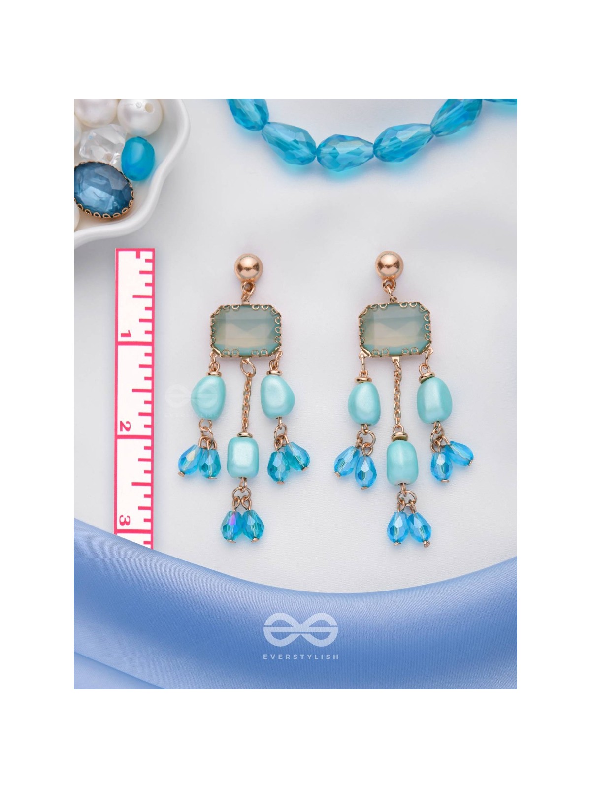 The Sapphire Sprinkle- Golden Embellished Earrings