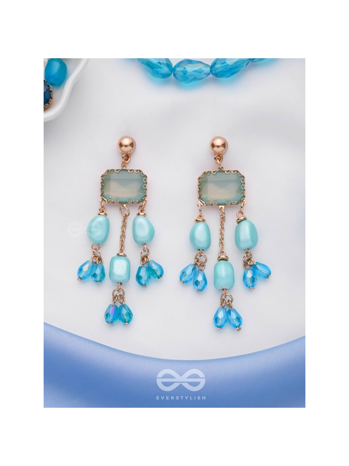 The Sapphire Sprinkle- Golden Embellished Earrings