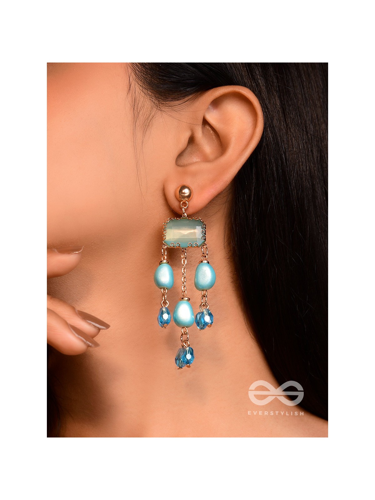 The Sapphire Sprinkle- Golden Embellished Earrings