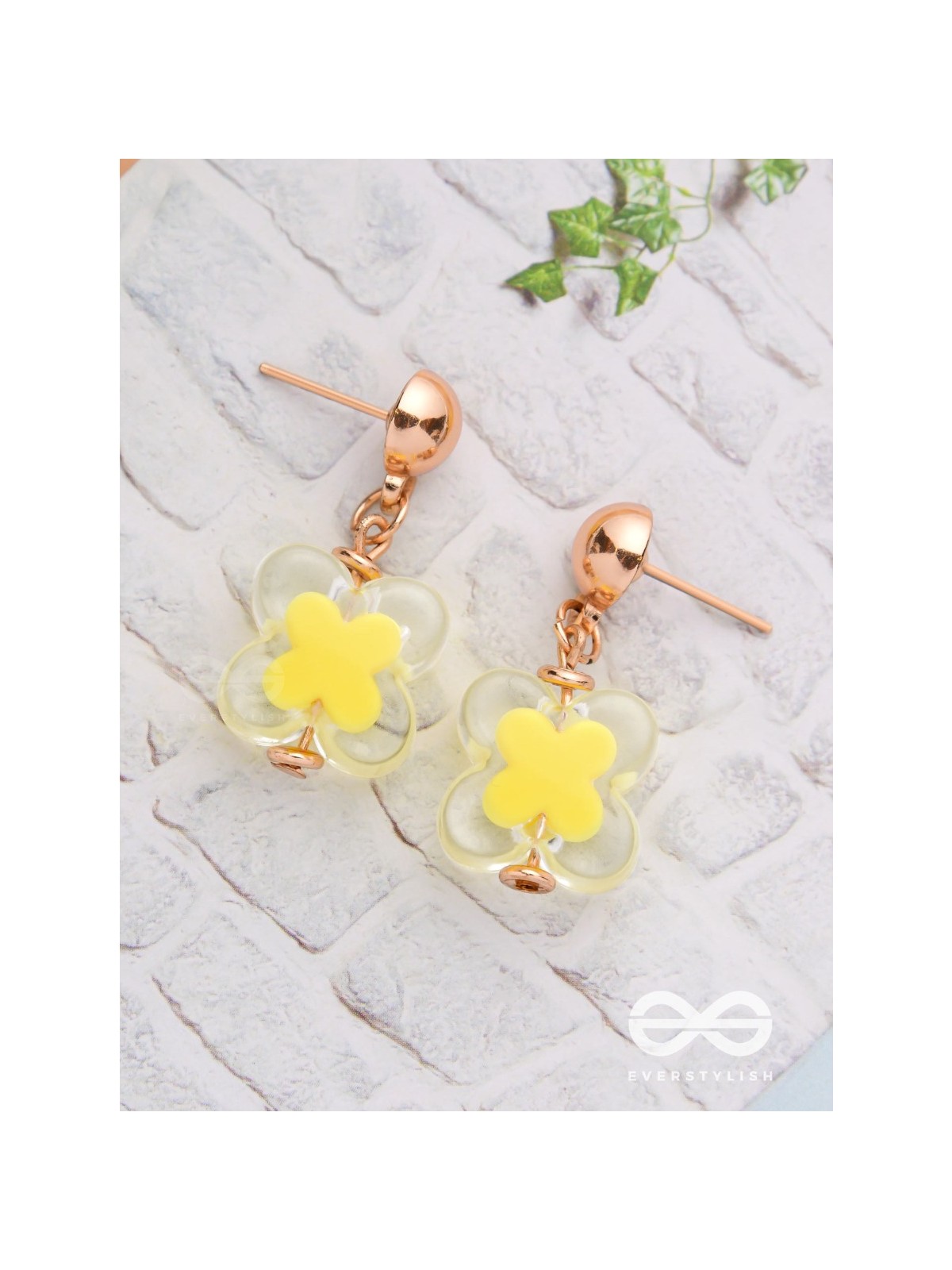 The Canary Bloom- Golden Enamelled Earrings
