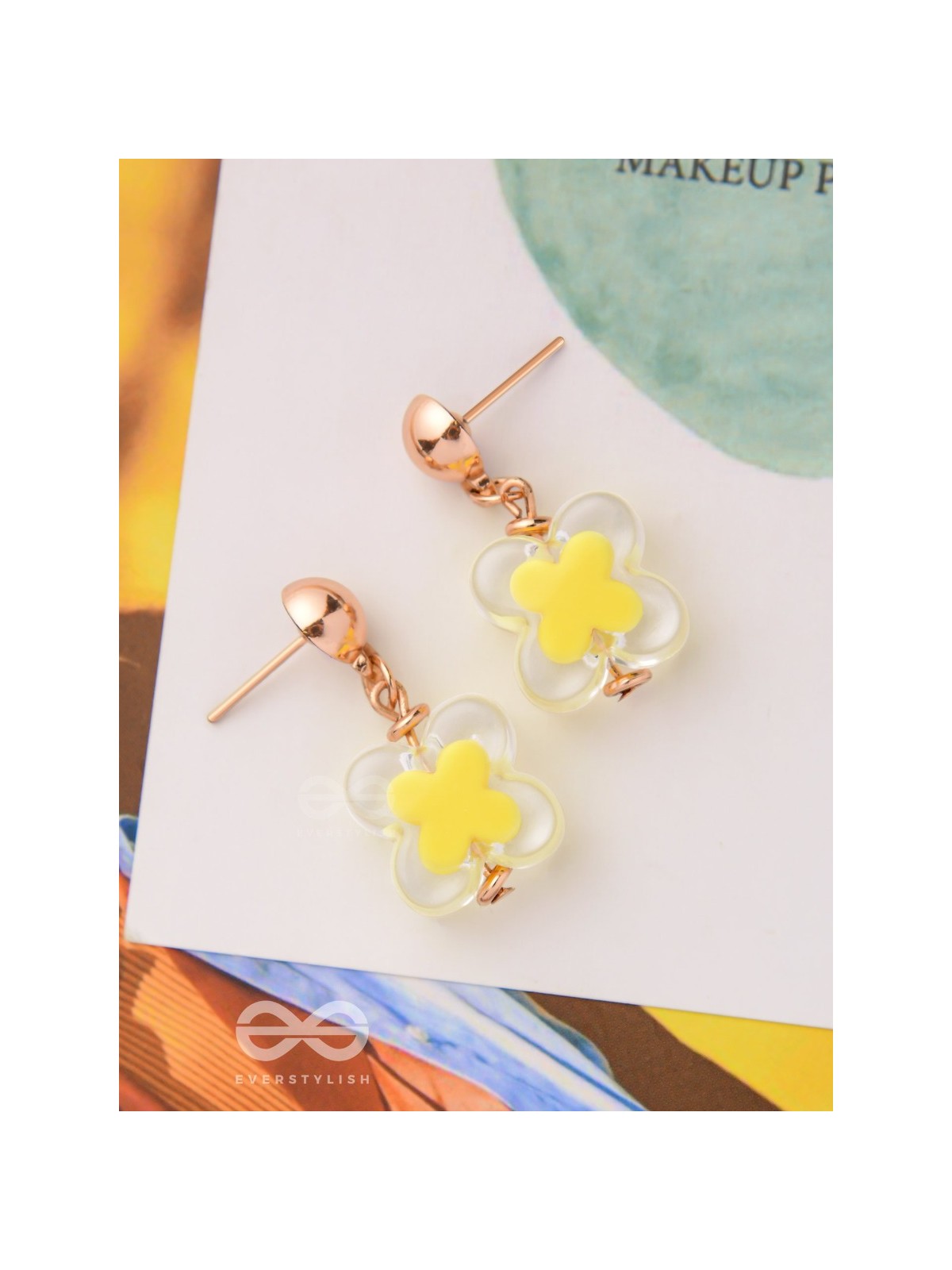 The Canary Bloom- Golden Enamelled Earrings