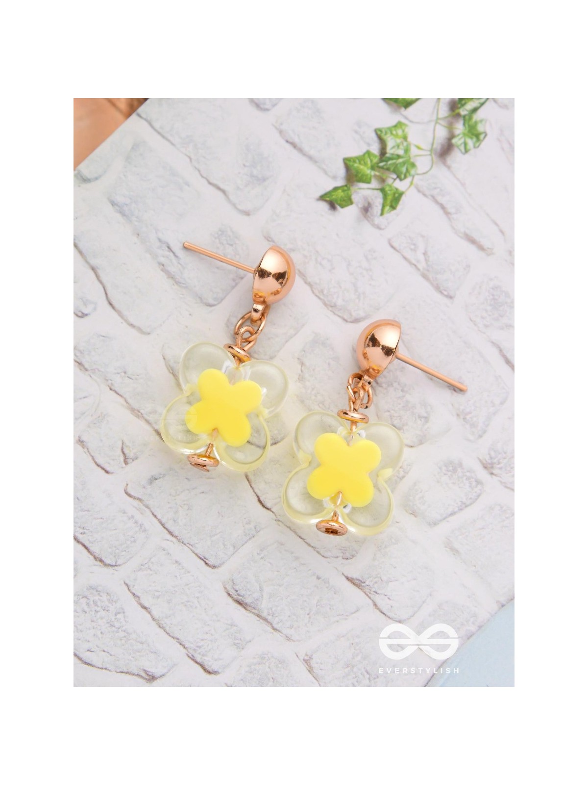The Canary Bloom- Golden Enamelled Earrings