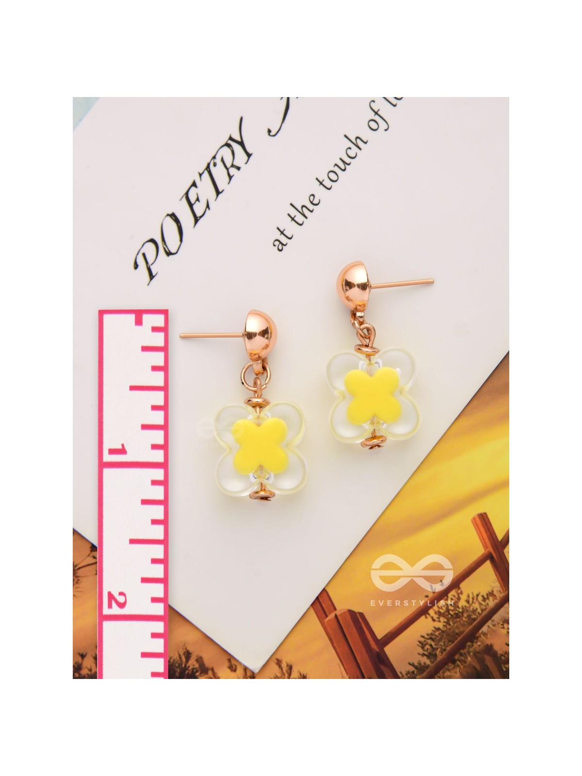The Canary Bloom- Golden Enamelled Earrings