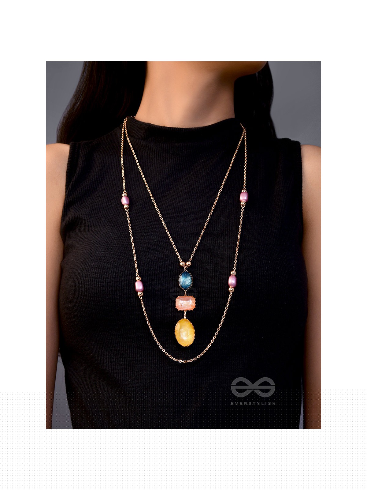 The Cosmic Cluster- Golden Embellished Layered Necklace With Anti-Tarnish Coating 