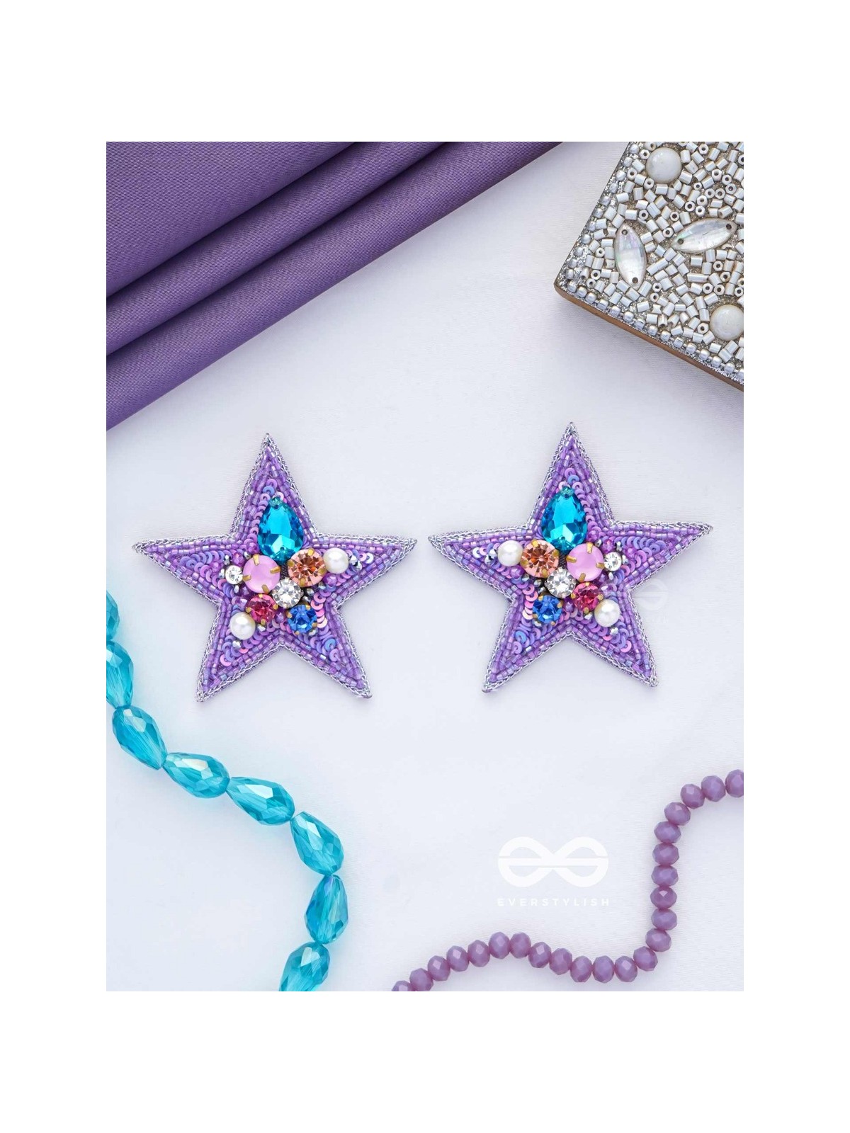 Tvish - The Stellar Sparkler - Stones, Sequins And Cutdana Hand Embroidered Earrings