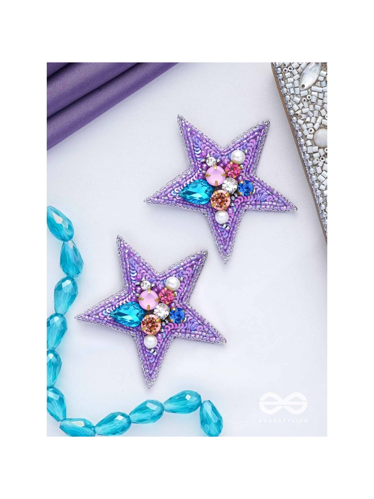 Tvish - The Stellar Sparkler - Stones, Sequins And Cutdana Hand Embroidered Earrings