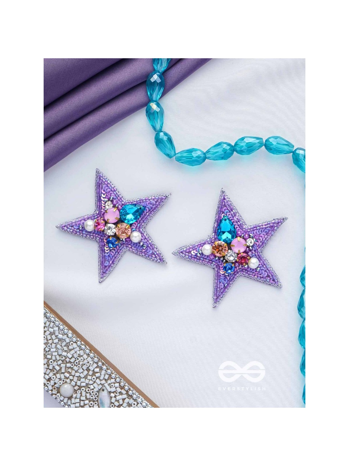 Tvish - The Stellar Sparkler - Stones, Sequins And Cutdana Hand Embroidered Earrings