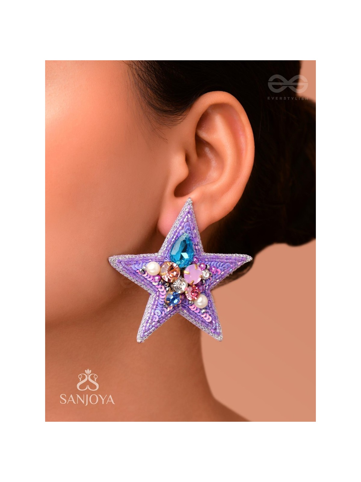 Tvish - The Stellar Sparkler - Stones, Sequins And Cutdana Hand Embroidered Earrings