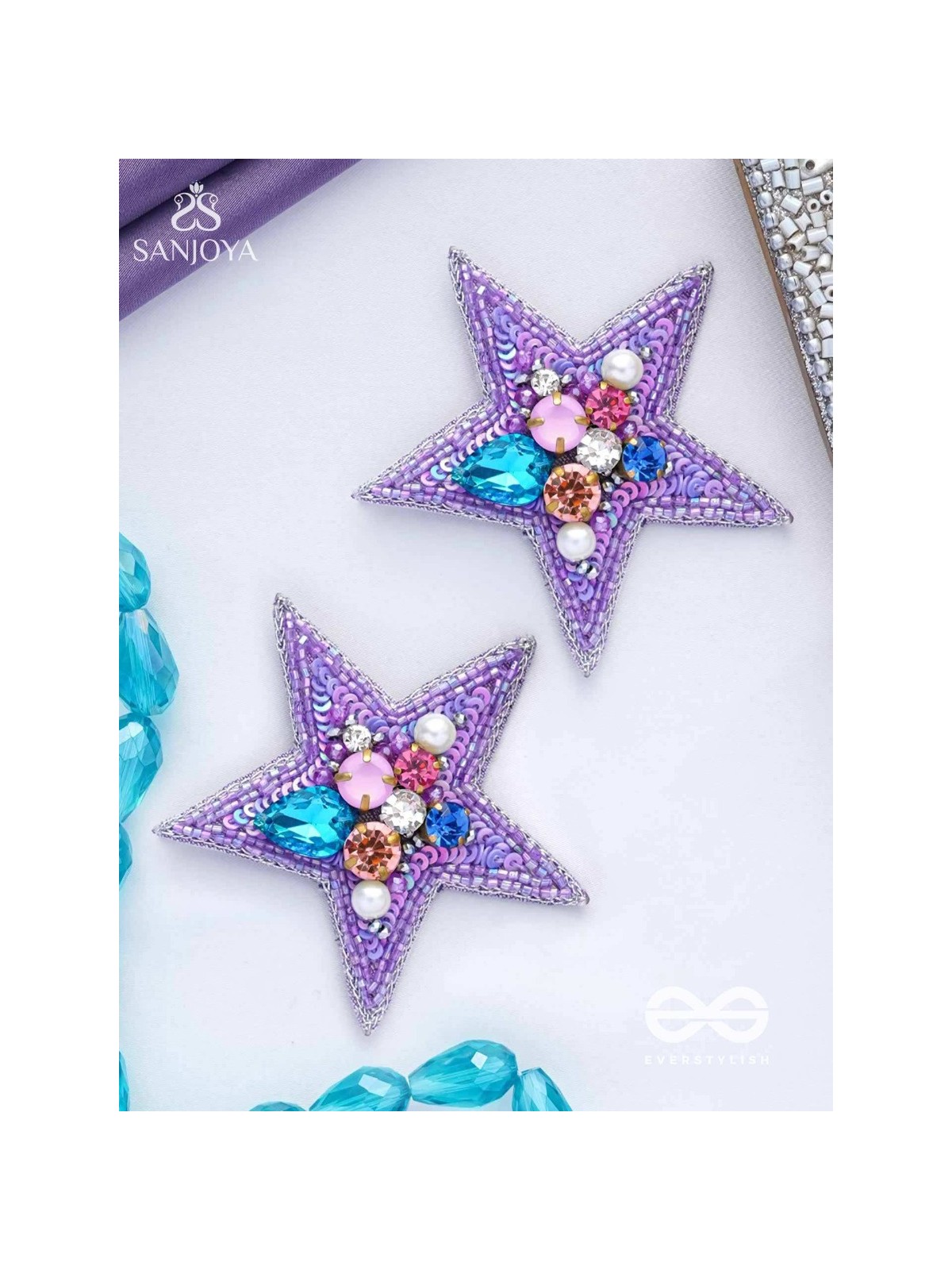 Tvish - The Stellar Sparkler - Stones, Sequins And Cutdana Hand Embroidered Earrings