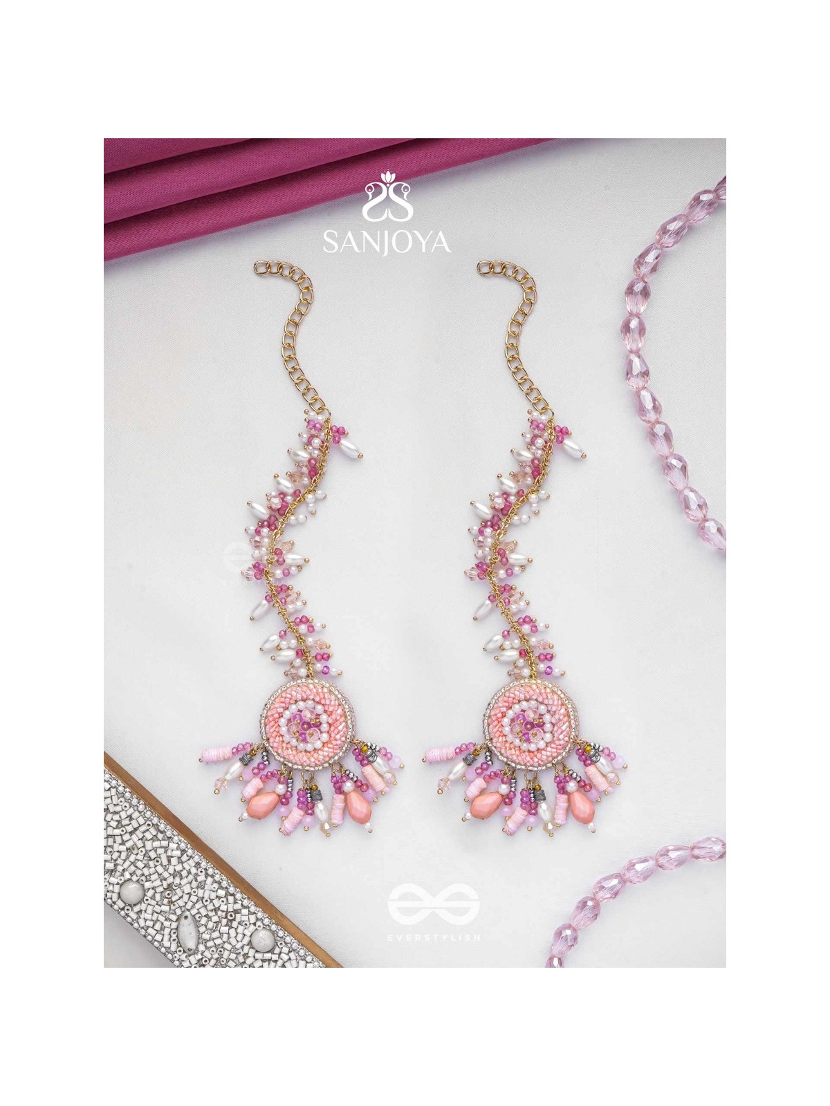 Priyaala- The Flower Vine- Pearls & Sequins Embroidered Chain Earrings