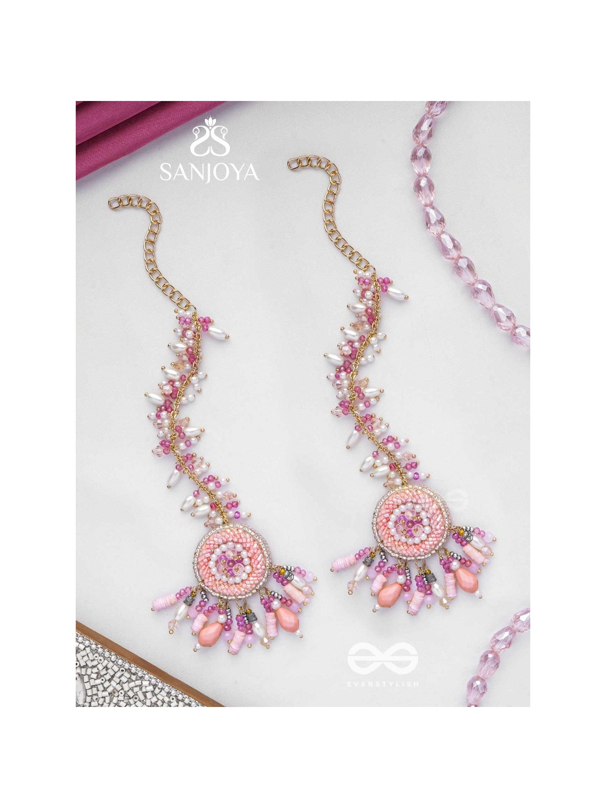 Priyaala- The Flower Vine- Pearls & Sequins Embroidered Chain Earrings