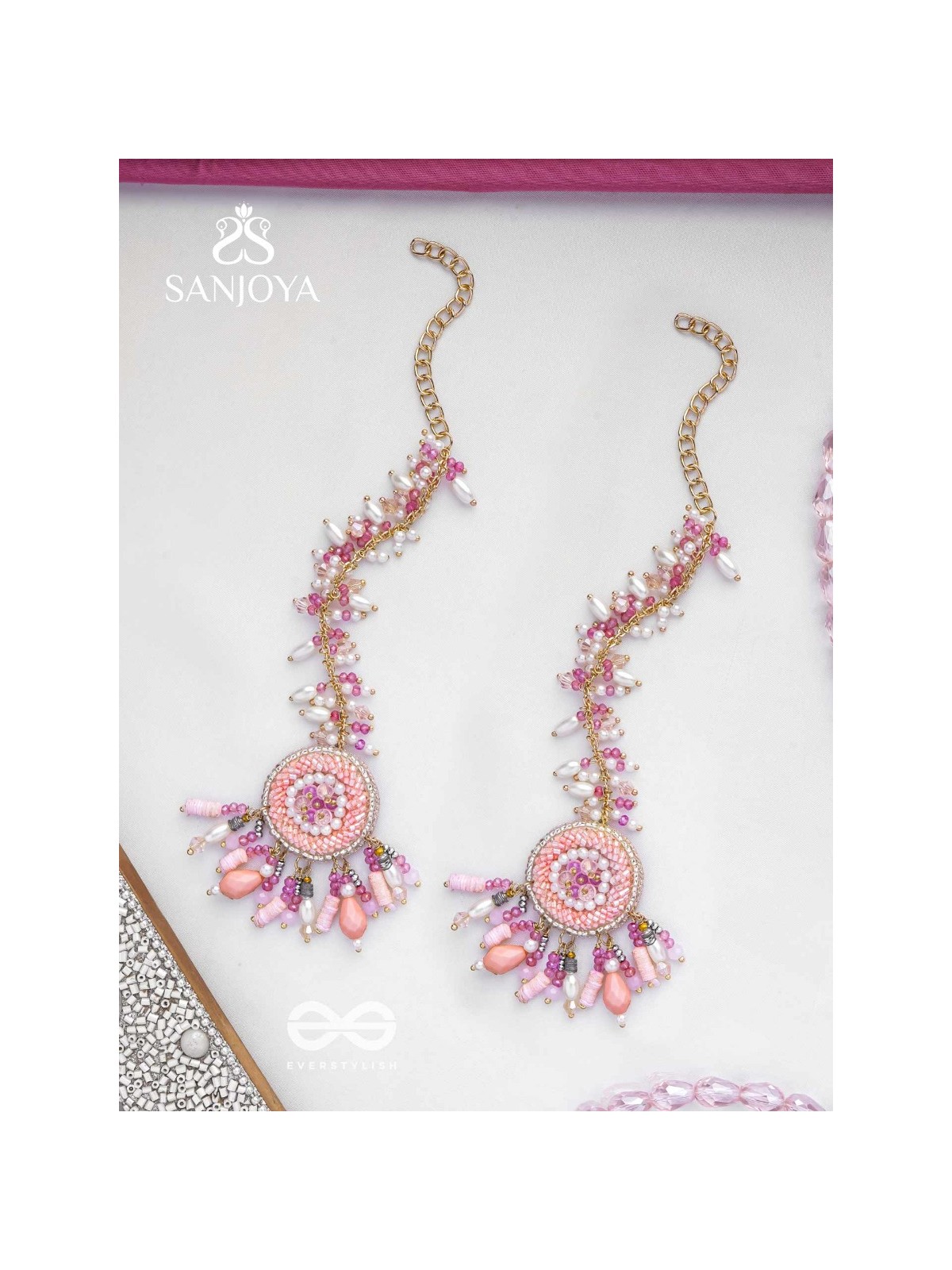 Priyaala- The Flower Vine- Pearls & Sequins Embroidered Chain Earrings