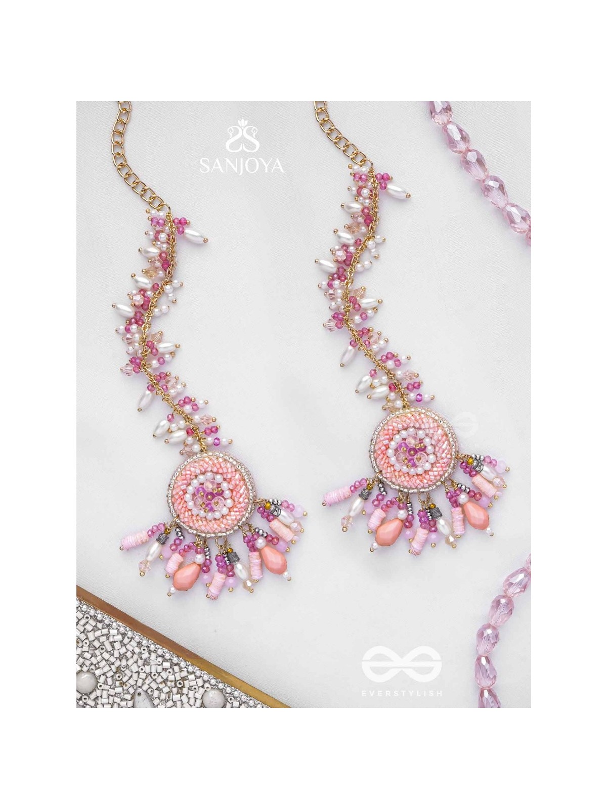 Priyaala- The Flower Vine- Pearls & Sequins Embroidered Chain Earrings