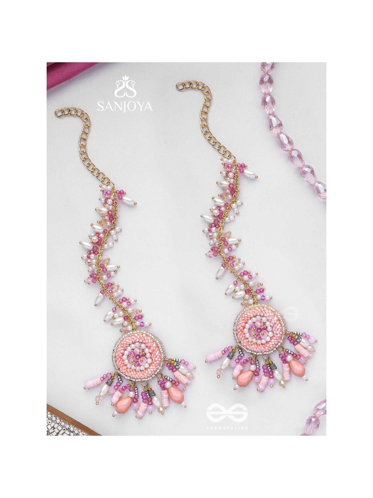 Priyaala- The Flower Vine- Pearls & Sequins Embroidered Chain Earrings