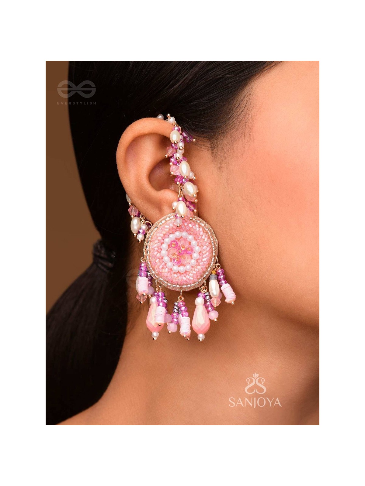 Priyaala- The Flower Vine- Pearls & Sequins Embroidered Chain Earrings