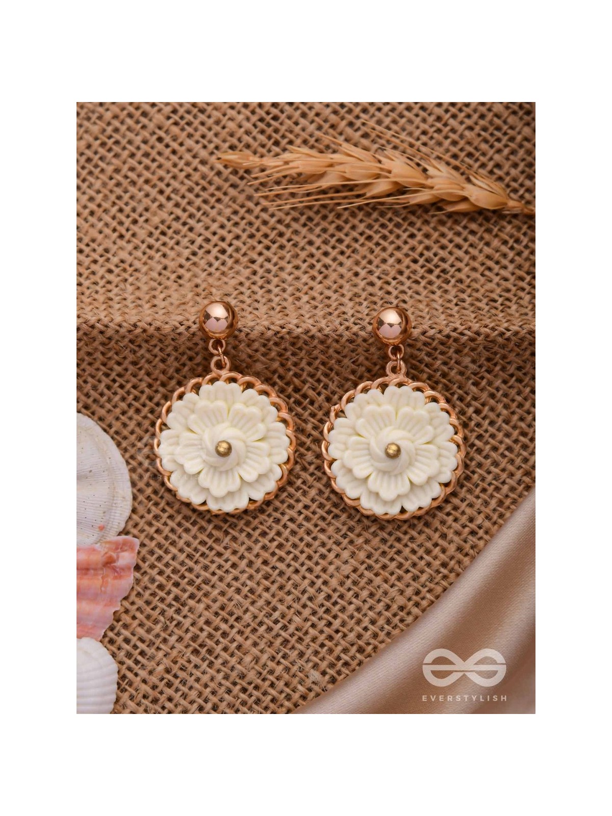 The White Dahlia- Golden Embellished Earrings