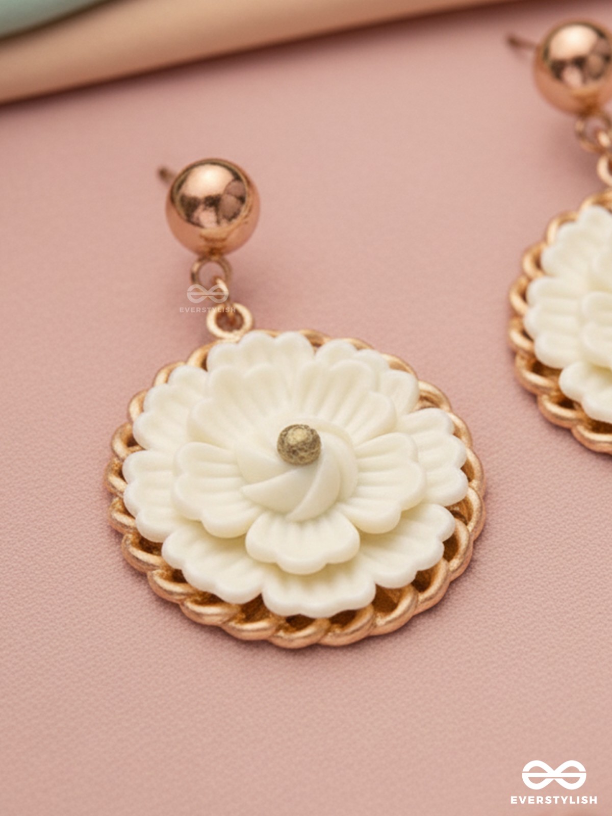 The White Dahlia- Golden Embellished Earrings