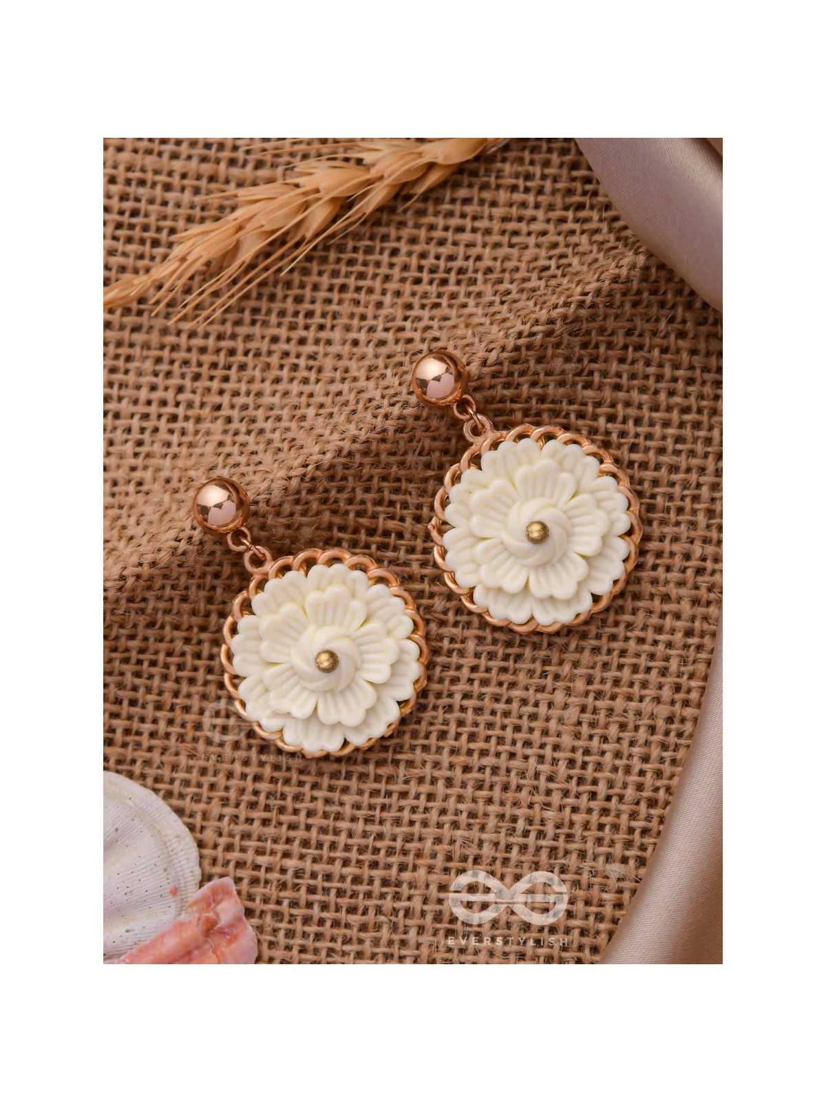 The White Dahlia- Golden Embellished Earrings