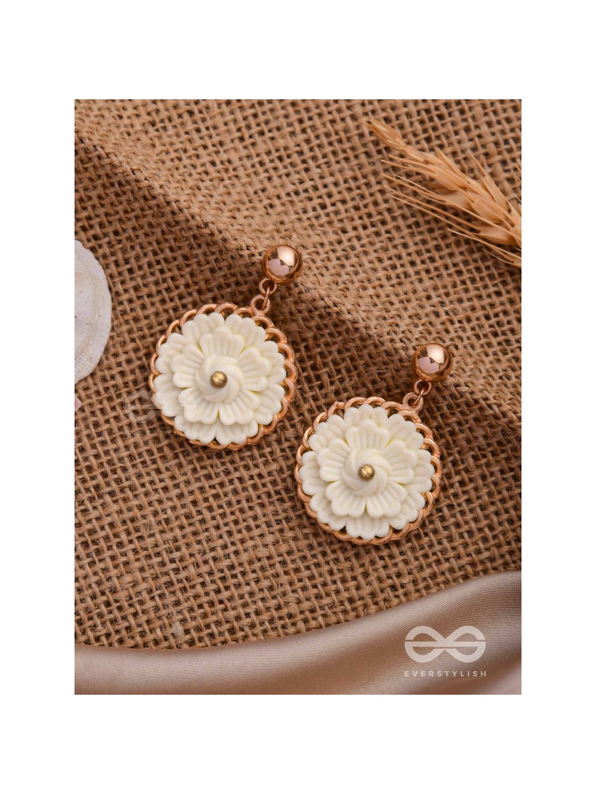 The White Dahlia- Golden Embellished Earrings