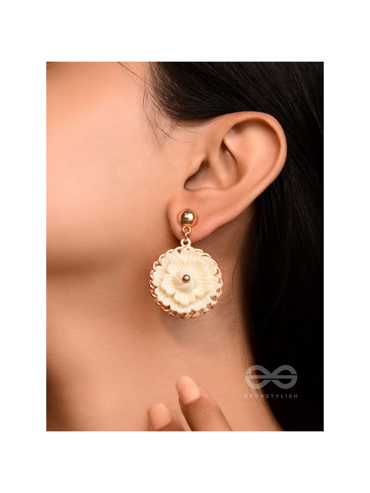 The White Dahlia- Golden Embellished Earrings