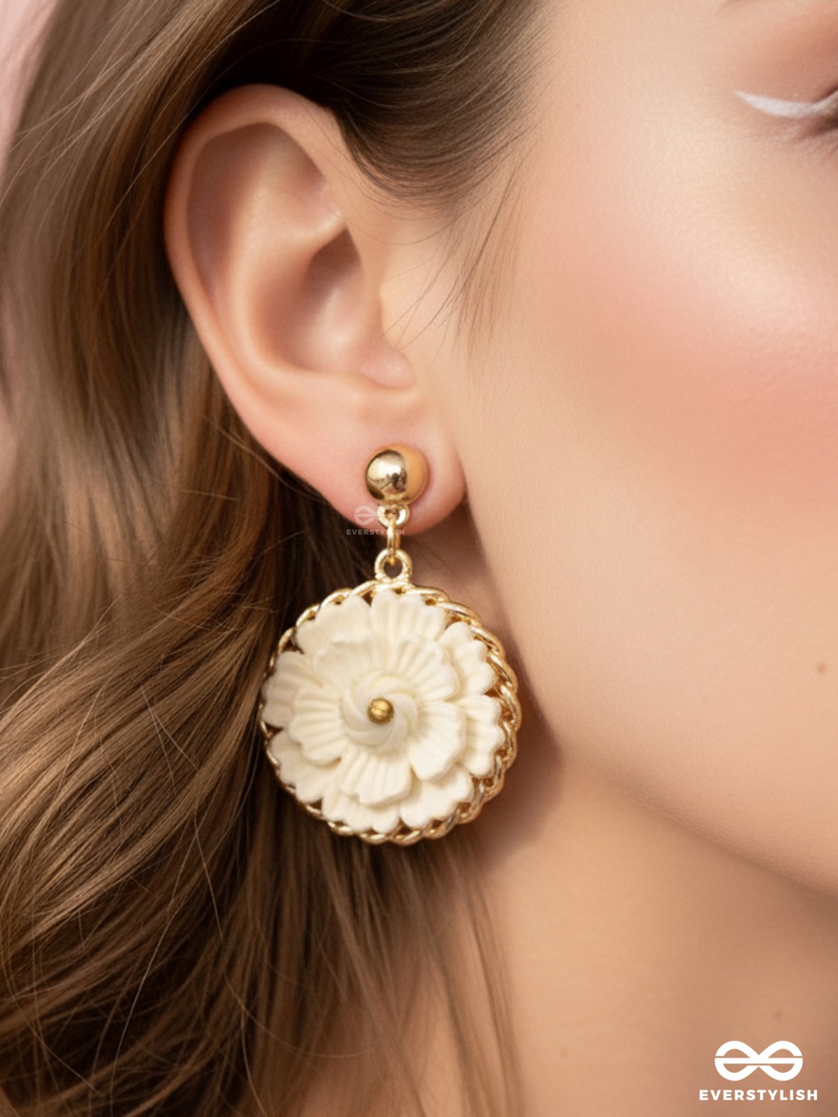 The White Dahlia- Golden Embellished Earrings