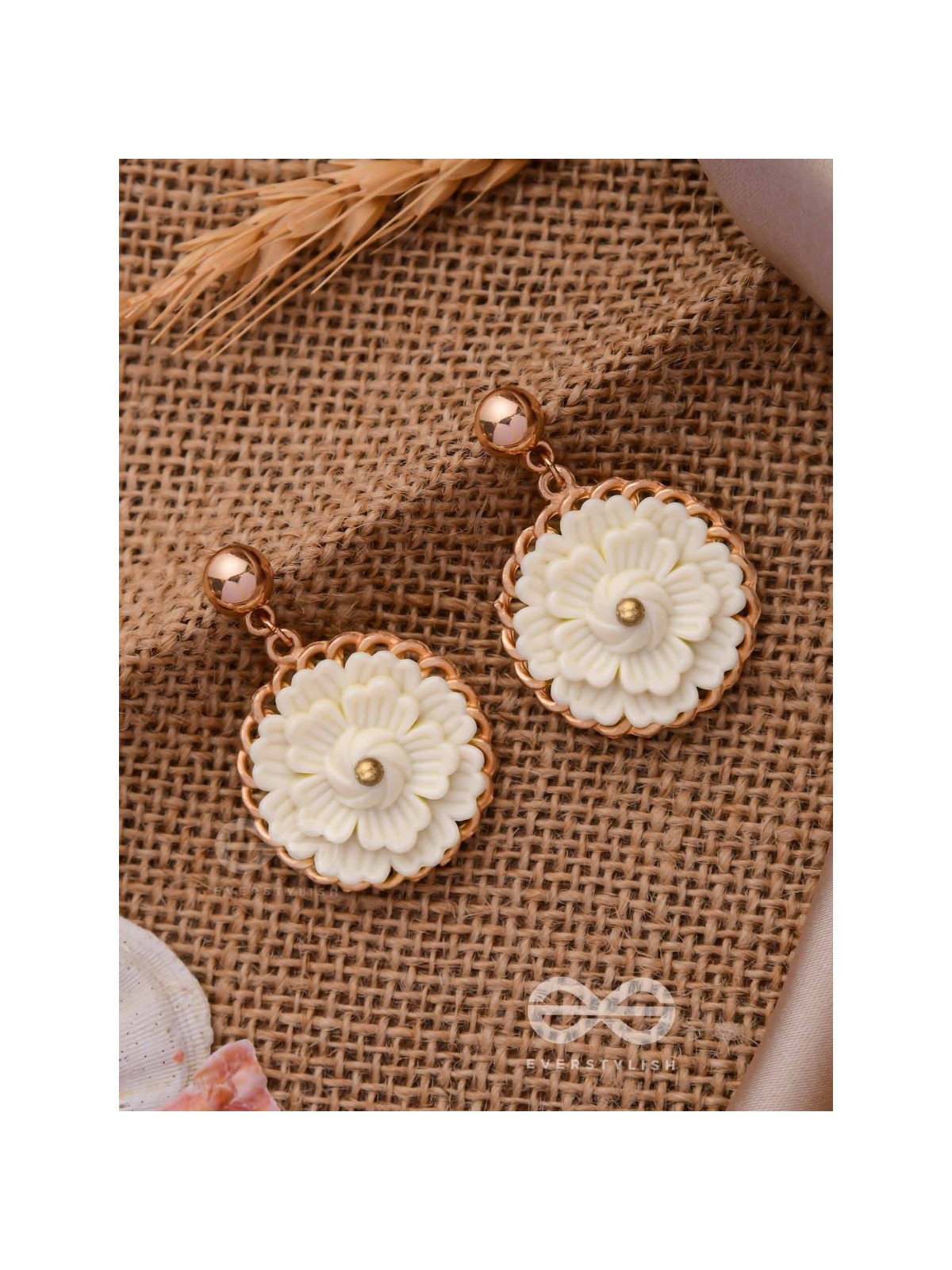 The White Dahlia- Golden Embellished Earrings