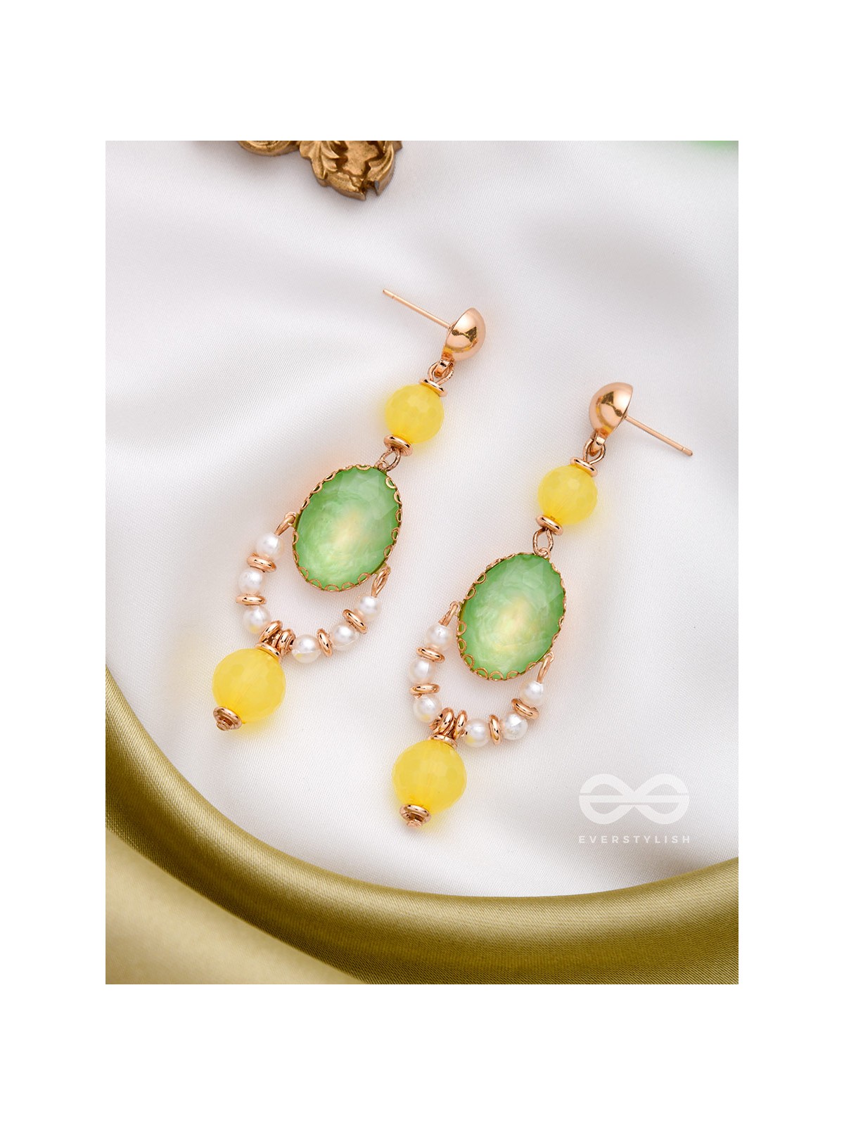 The Lime Drops- Golden Embellished Earrings