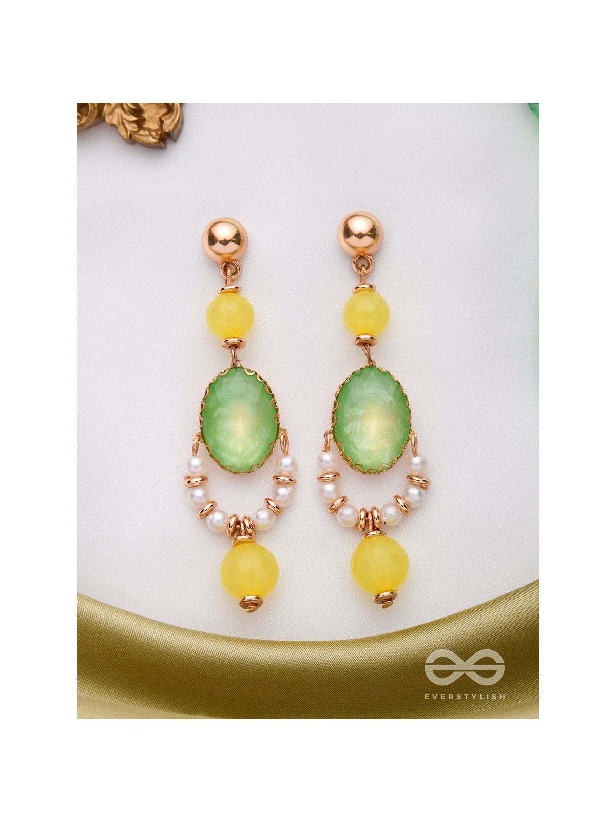 The Lime Drops- Golden Embellished Earrings