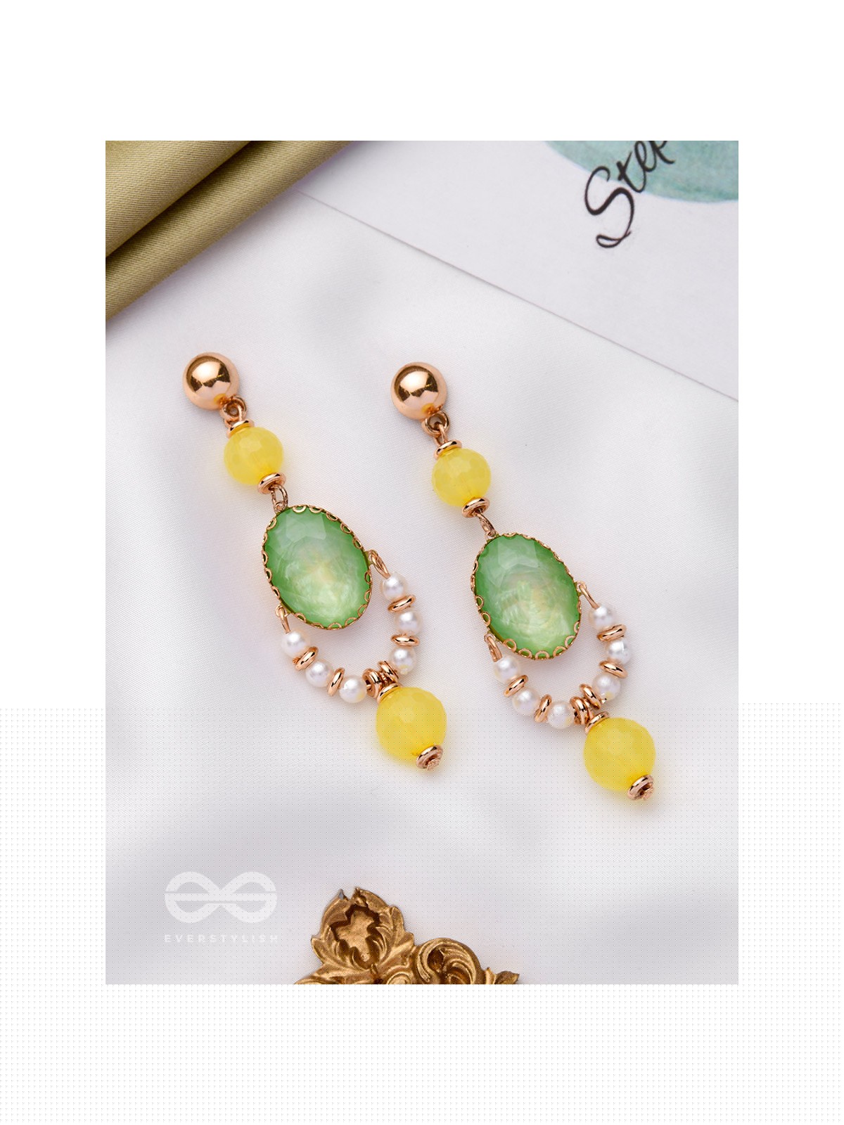 The Lime Drops- Golden Embellished Earrings