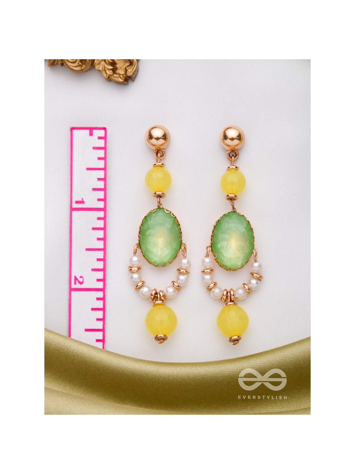 The Lime Drops- Golden Embellished Earrings