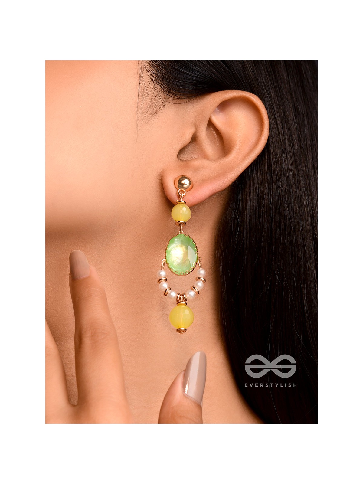 The Lime Drops- Golden Embellished Earrings