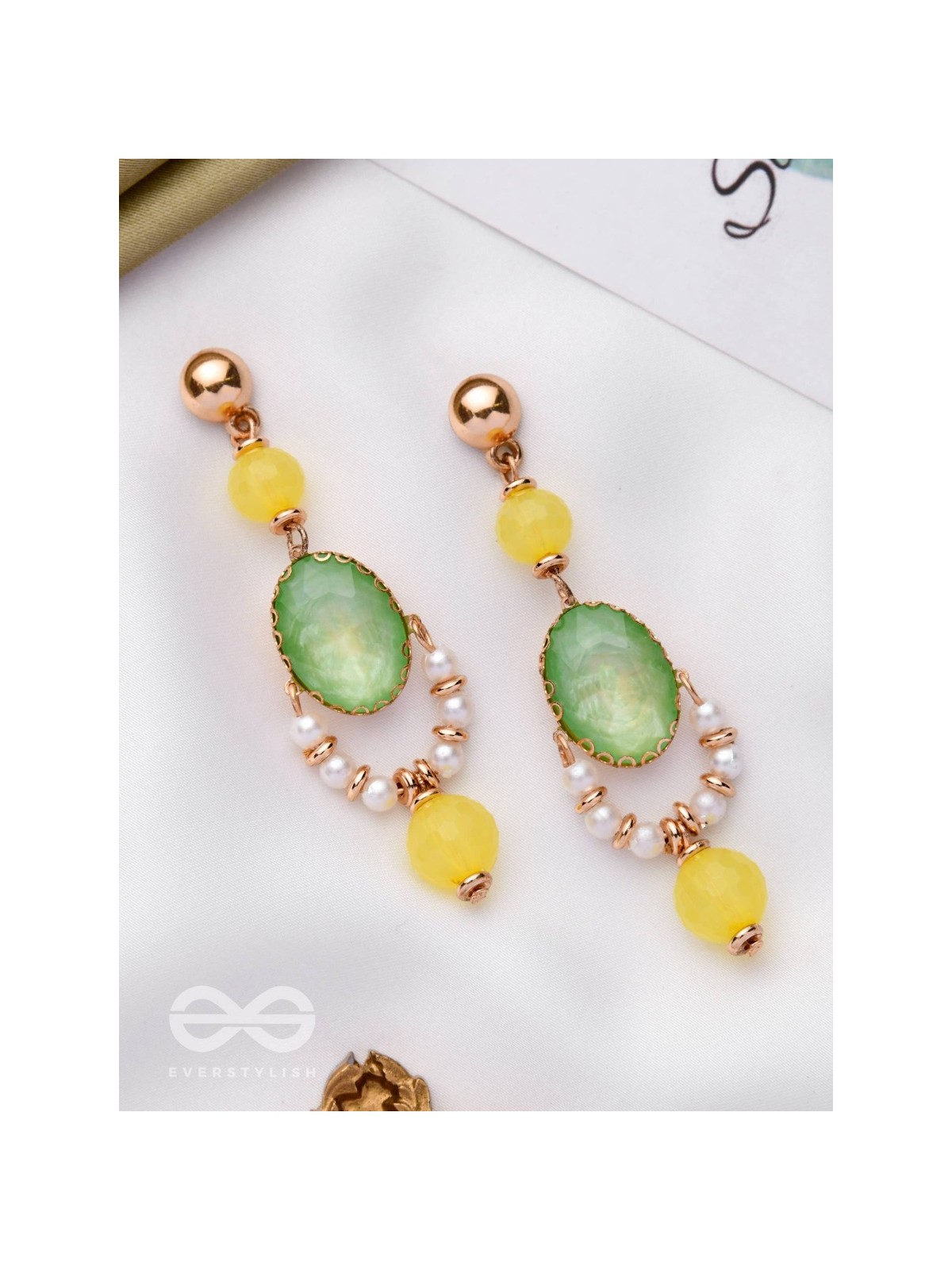The Lime Drops- Golden Embellished Earrings