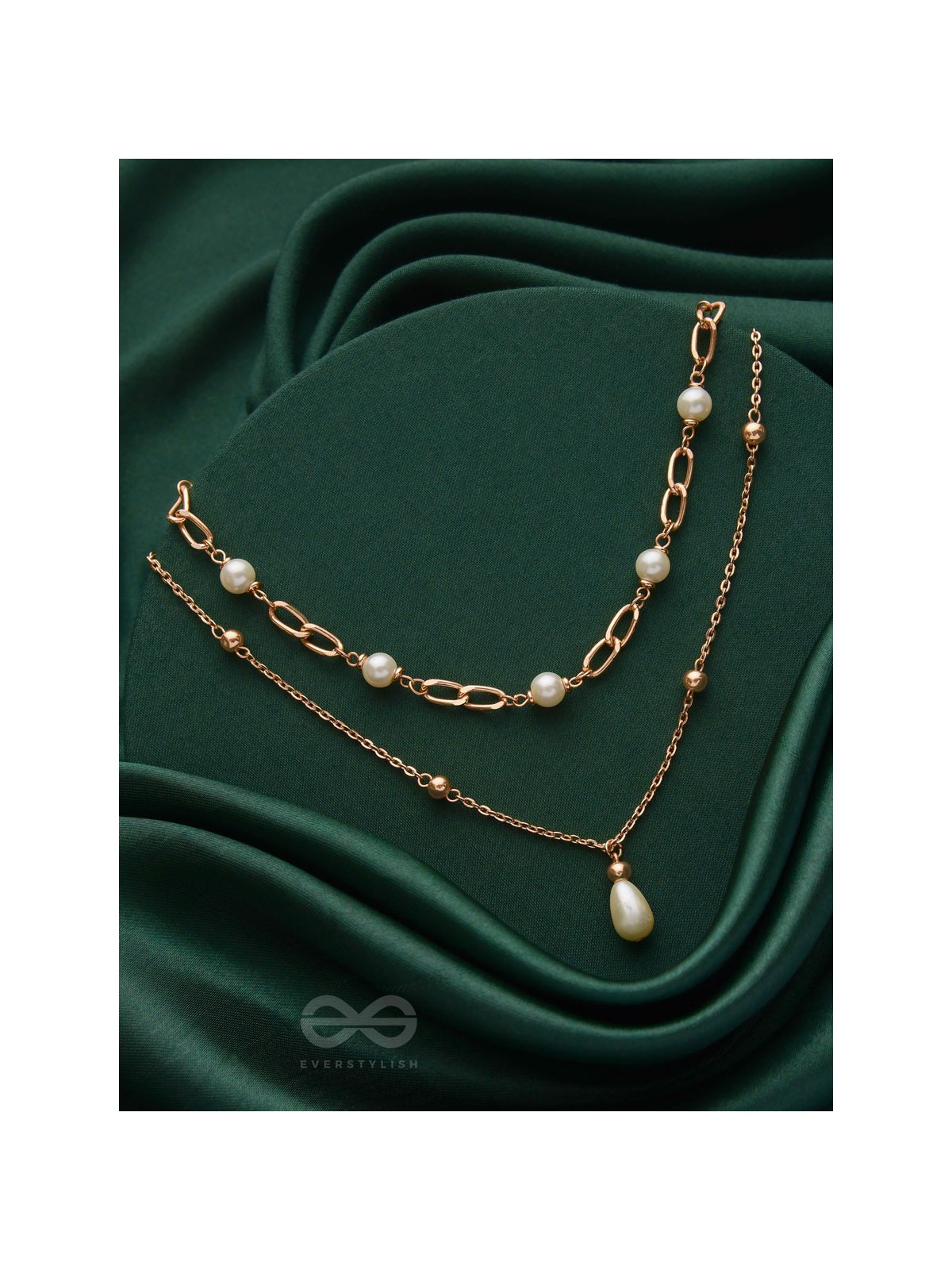 The Moonlit Path- Golden Layered Pearl Necklace With Anti-Tarnish Coating 