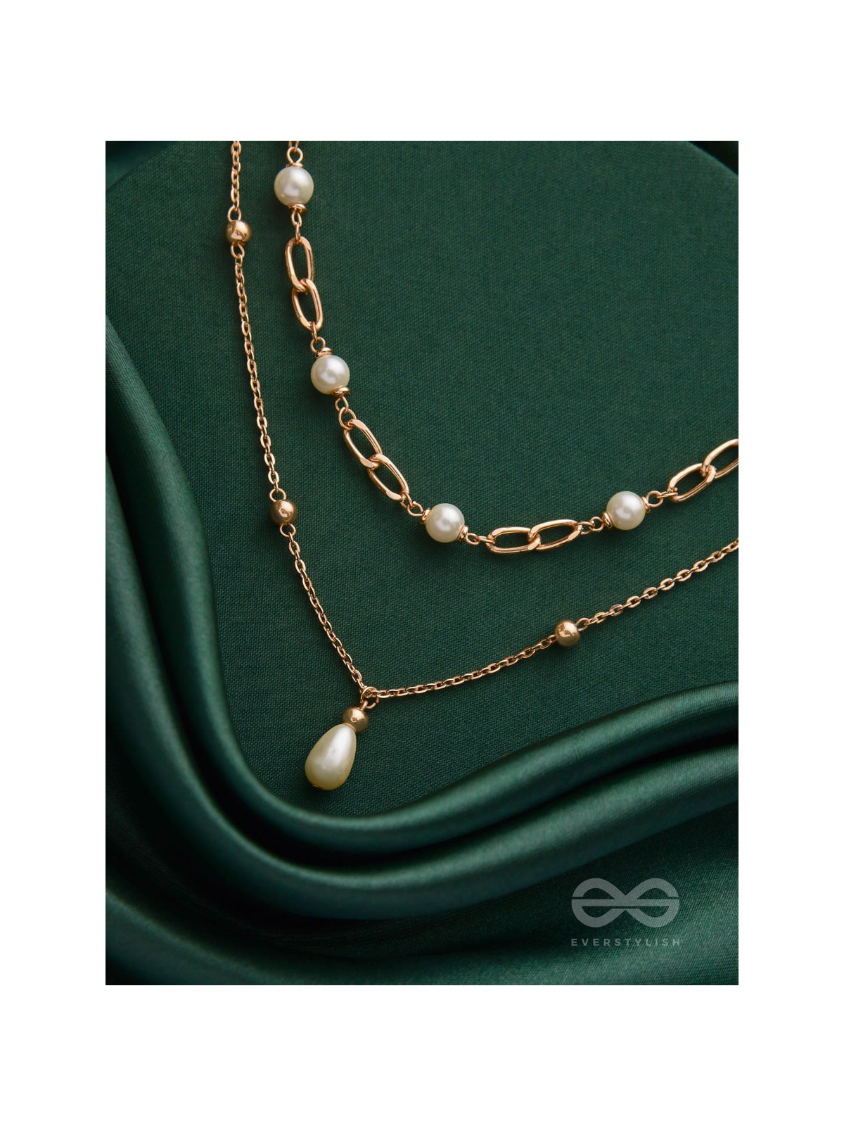 The Moonlit Path- Golden Layered Pearl Necklace With Anti-Tarnish Coating 