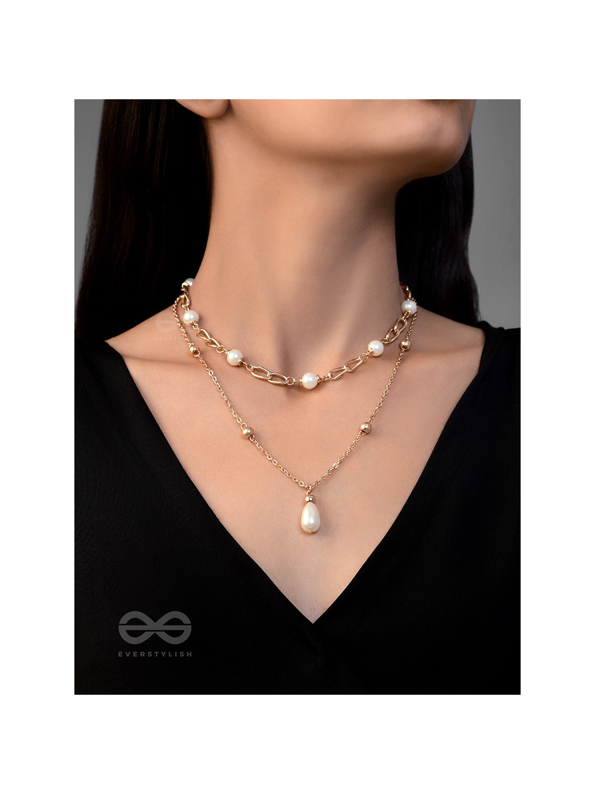 The Moonlit Path- Golden Layered Pearl Necklace With Anti-Tarnish Coating 