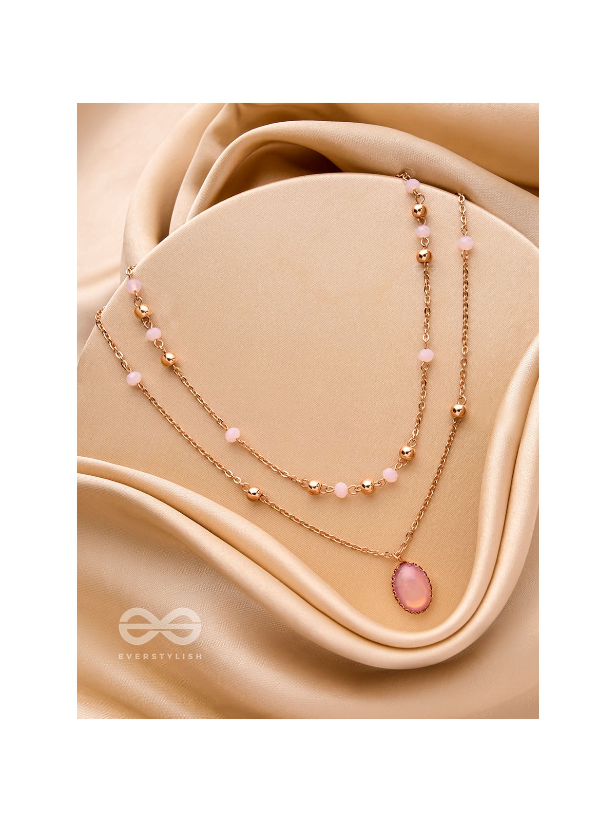 The Pink Pizzazz- Golden Embellished Layered Necklace With Anti-Tarnish Coating