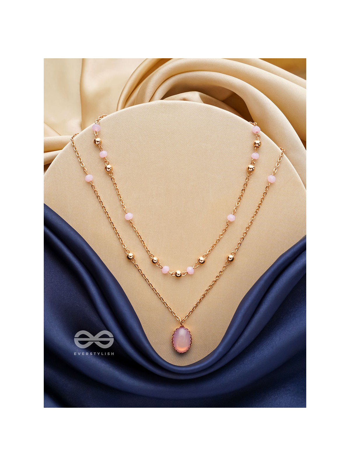 The Pink Pizzazz- Golden Embellished Layered Necklace With Anti-Tarnish Coating