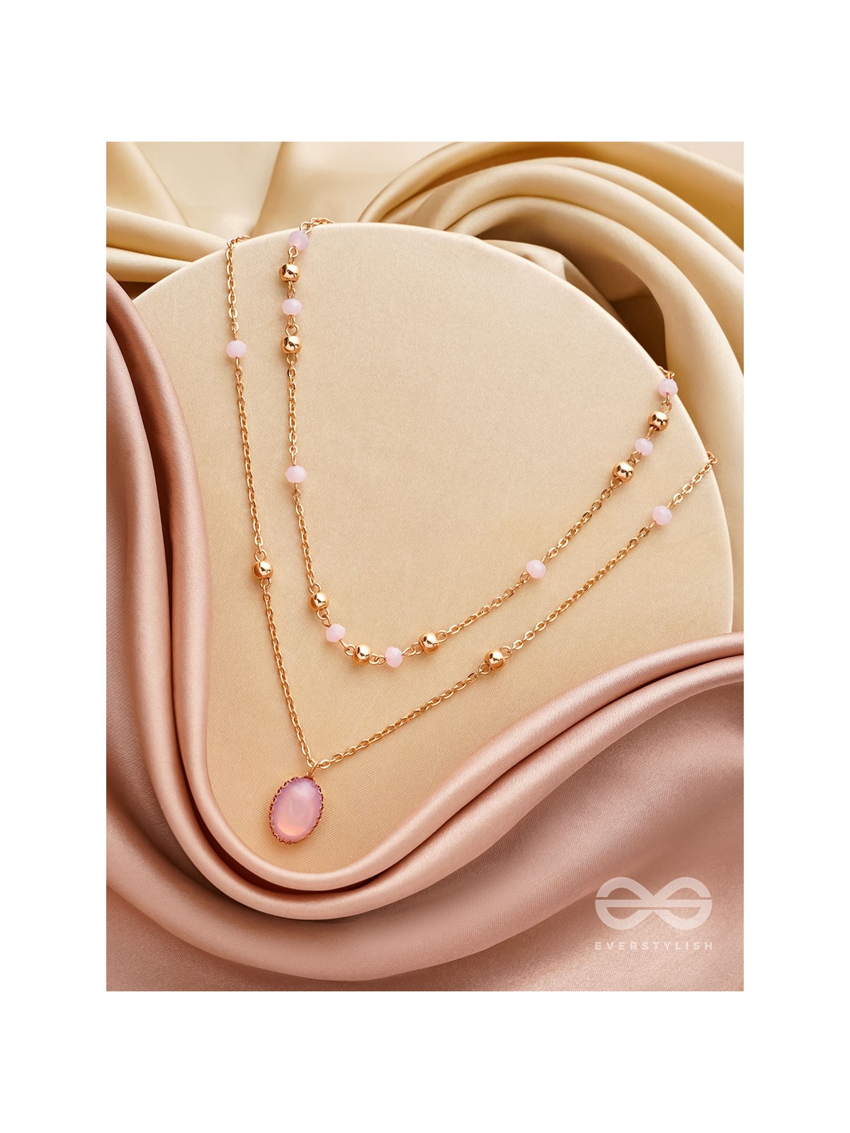 The Pink Pizzazz- Golden Embellished Layered Necklace With Anti-Tarnish Coating