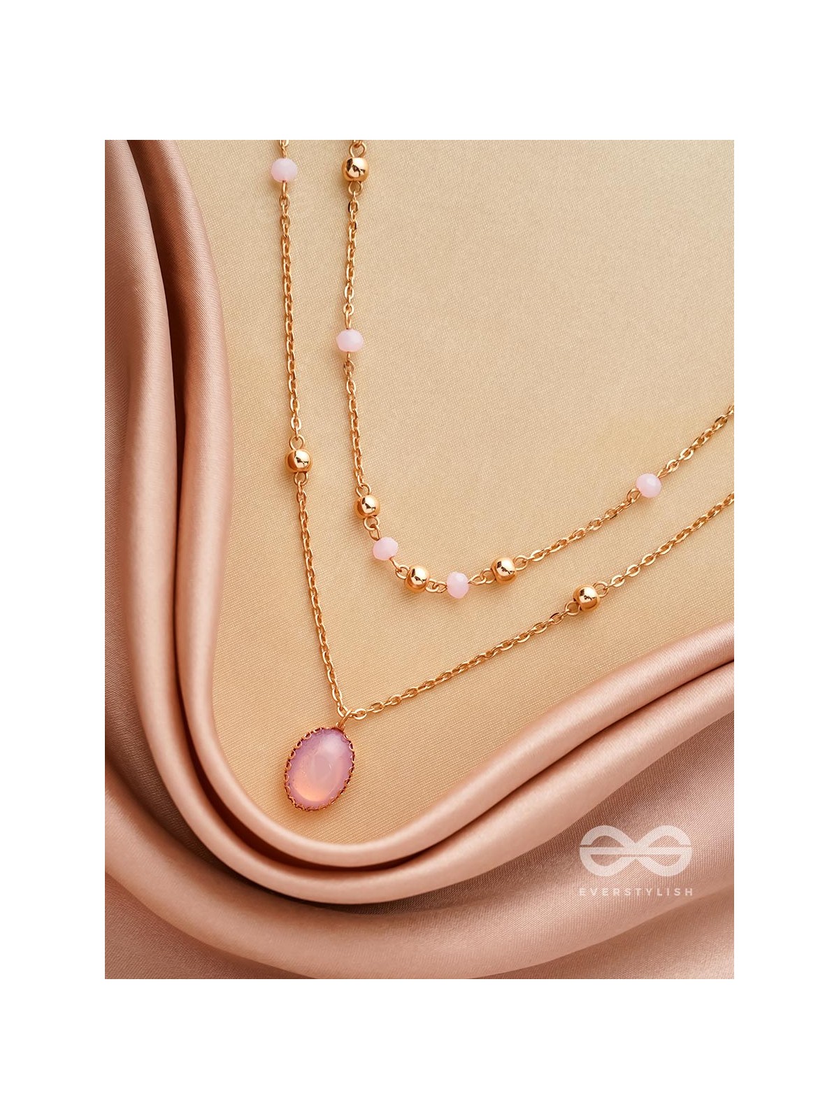 The Pink Pizzazz- Golden Embellished Layered Necklace With Anti-Tarnish Coating