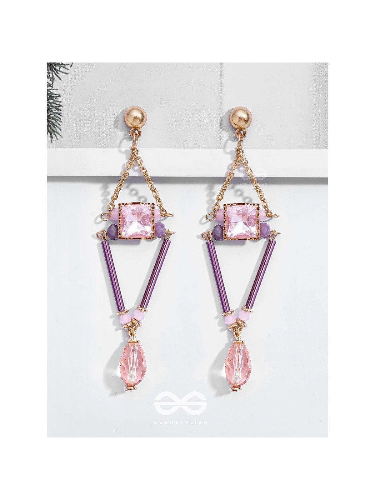 The Pyramid's Shadow- Golden Embellished Earrings