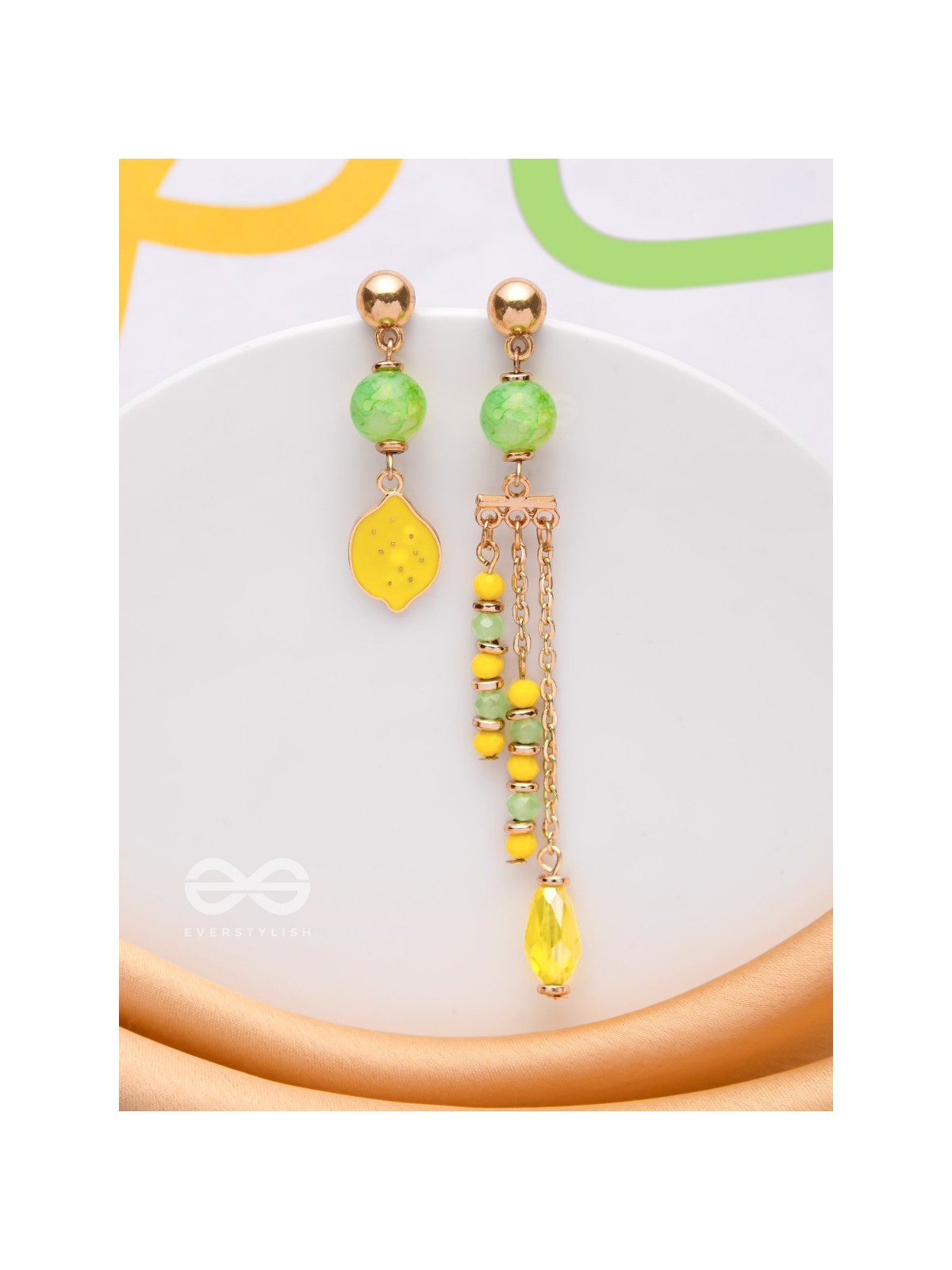 The Lime Splash- Golden Embellished Earrings