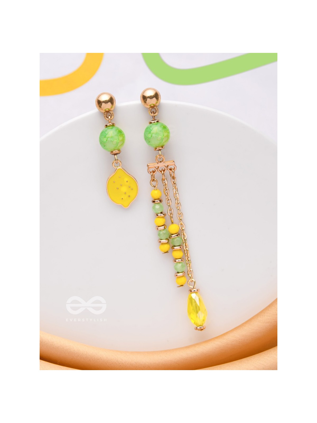 The Lime Splash- Golden Embellished Earrings