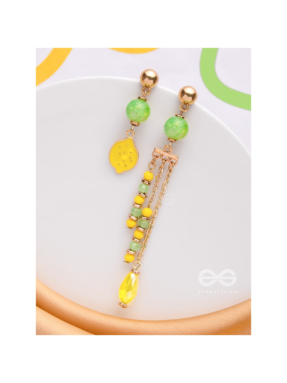 The Lime Splash- Golden Embellished Earrings