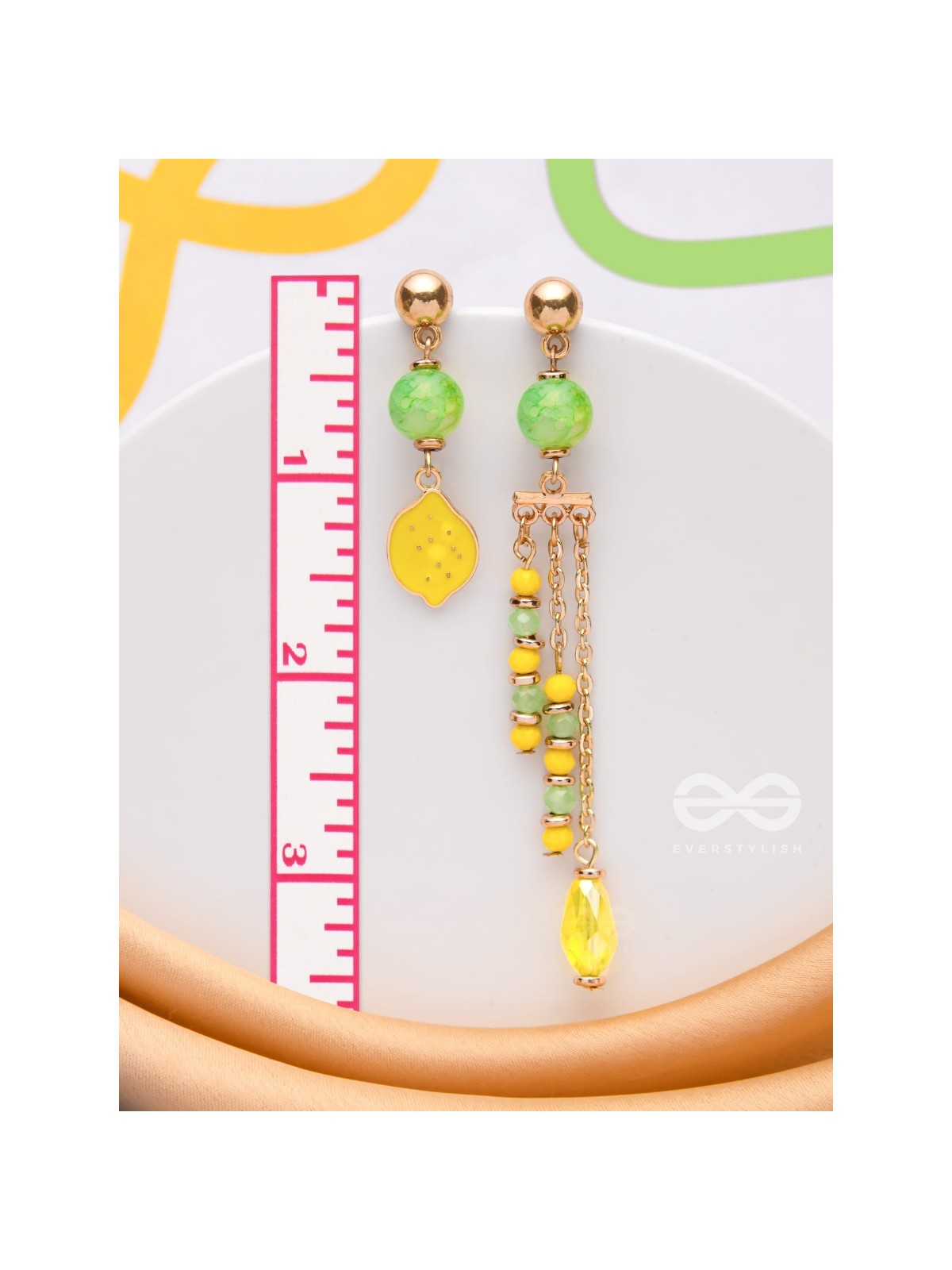 The Lime Splash- Golden Embellished Earrings