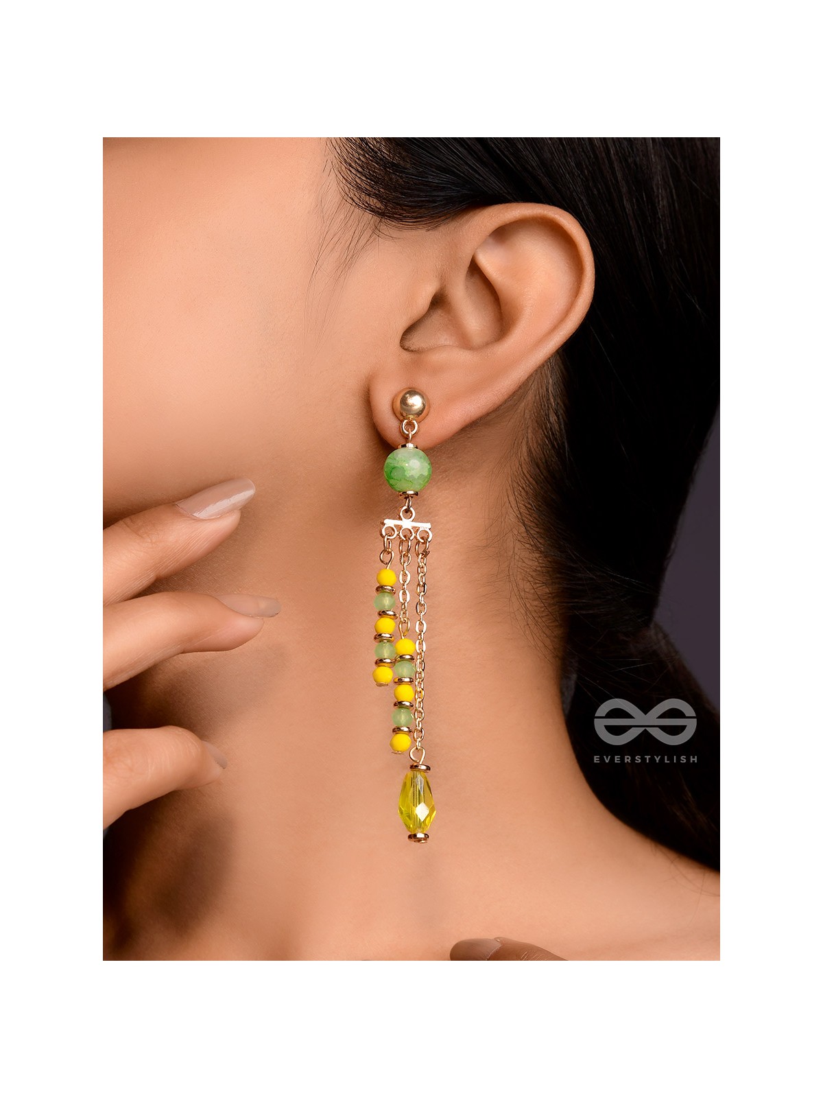 The Lime Splash- Golden Embellished Earrings