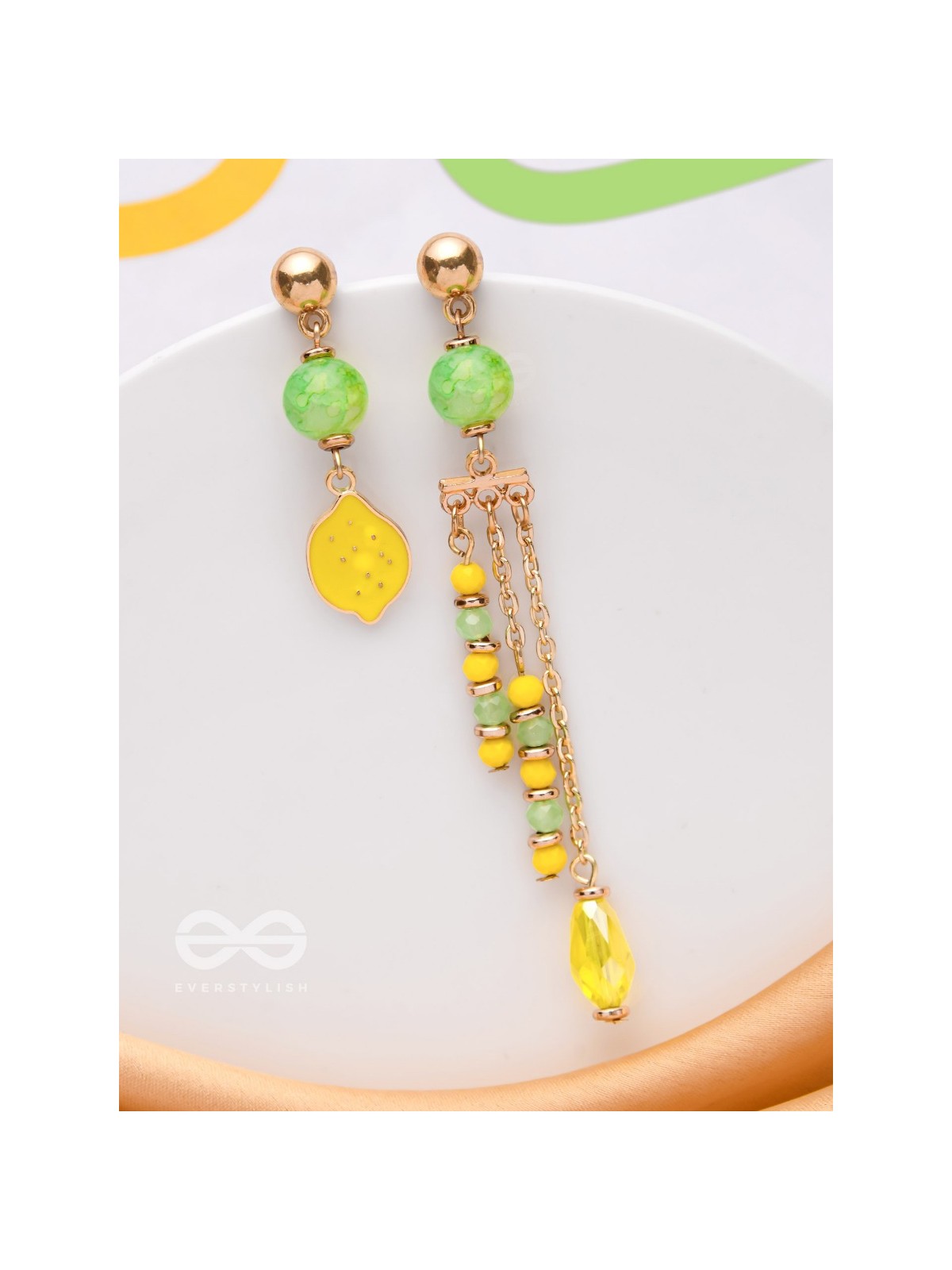 The Lime Splash- Golden Embellished Earrings