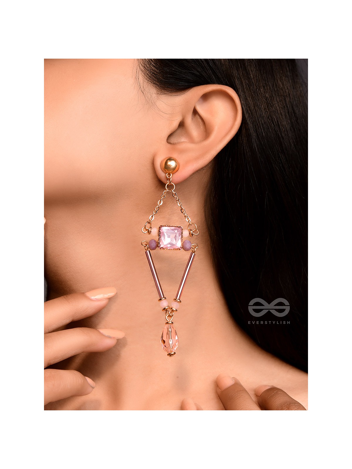 The Pyramid's Shadow- Golden Embellished Earrings