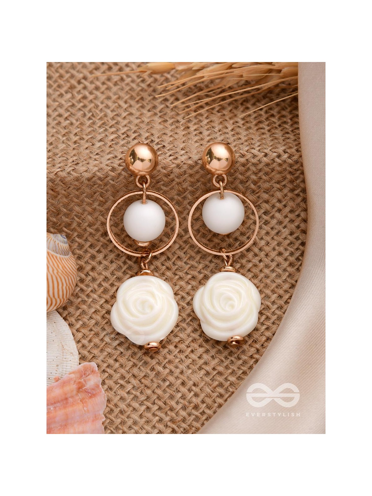 The Snowy Rose- Golden Embellished Earrings